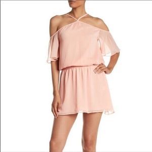 Marchesa Rose Off-Shoulder Dress Womens Large Bell Sleeve Coral Pink MSRP $375